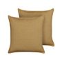 Set Of 2 Scatter Cushions Mustard Yellow 45 X 45 Cm Decorative Throw Pillows Removable Covers Zipper Closure Basic