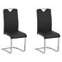 Set Of 2 Dining Chairs Black Faux Leather Upholstered Seat High Back Cantilever Conference Room Modern Beliani