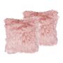 Set Of 2 Decorative Cushions Pink Faux Fur Shaggy 42 X 42 Cm One Sided