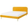 Bed Yellow Velvet Upholstery Eu Super King Size Golden Legs Headboard Slatted Frame 6 Ft