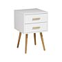 Bedside Table White 2 Drawers Solid Wood Legs