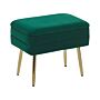 Storage Bench Dark Green Polyester Velvet Upholstery Golden Iron Legs Glam Design Living Room Footstool