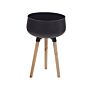 Plant Stand Black Iron Wooden Legs 35 X 35 X 55 Cm Metal Flower Pot Uv Resistant Modern Industrial Standing Planter