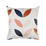 Decorative Cushion Off-white Velvet 45 X 45 Cm Leaf Pattern