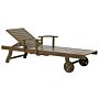 Garden Sun Lounger Dark Acacia Wood Natural Adjustable Backrest Inbuilt Castors