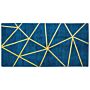 Area Rug Blue With Gold Geometric Pattern Viscose With Cotton 80 X 150 Cm Handloomed