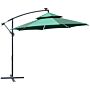 Outsunny 3(m) Cantilever Parasol Banana Hanging Umbrella With Double Roof, Led Solar Lights, Crank, 8 Sturdy Ribs And Cross Base Green