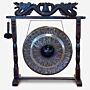 Large Gong In Brown Antique Stand - 80cm - Black - Pattern