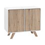 Sideboard Light Wood Veneer And White 76 X 90 X 40 Cm With Pine Wood Legs 2 Doors