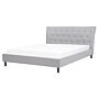 Slatted Bed Frame Grey Polyester Fabric Upholstered Wooden Legs Tufted Headboard 5ft3 Eu King Size