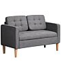 Homcom Modern 2 Seater Sofa With Hidden Storage, 117cm Tufted Cotton Couch, Compact Loveseat Sofa With Wood Legs, Grey