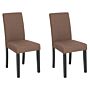 Set Of 2 Dining Chairs Brown Fabric Wooden Legs