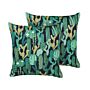 Set Of 2 Garden Cushions Green Polyester Cactus Pattern 45 X 45 Cm Square Modern Outdoor Patio Water Resistant