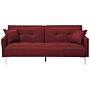 Sofa Bed Dark Red 3 Seater Buttoned Seat Click Clack