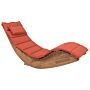 Sun Lounger Light Acacia Wood Slatted Design Rocking Feature Curved Shape With Red Seat Cushion Beliani