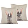 Set Of 2 Scatter Cushions Grey Taupe Cotton Animal Prints Square 45 X 45 Cm With Insert Easter Decorations Throw Pillows