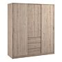 Naia Wardrobe With 2 Sliding Doors + 1 Door + 3 Drawers In Oak Structure Jackson Hickory