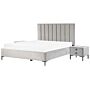 Bedroom Set Grey Velvet Eu Super King Size 6ft Bed With Storage 2 Bedside Tables Upholstered