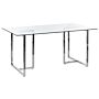 Dining Table Silver Tempered Glass Top Rectangular 160 X 90 Cm 6 Person Capacity