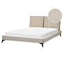 Eu King Size Bed Taupe Corduroy Upholstery 5ft3 Slatted Base With Thick Padded Headboard With Cushions