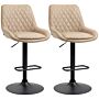 Homcom Retro Bar Stools Set Of 2, Adjustable Kitchen Stool, Upholstered Bar Chairs With Back, Swivel Seat, Light Khaki