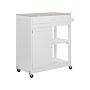 Kitchen Trolley White Mdf Rubberwood 75 X 43 X 87 Cm Cabinet Towel Rack 2 Shelves Cutlery Drawer Castors