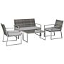 Outsunny 4-seater Rattan Garden Furniture Set 2 Single Sofa Arm Chairs 1 Bench With Cushions & Coffee Table Patio Backyard Wicker Weave