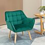 Homcom Accent Chair, Arm Chair With Wide Arms, Slanted Back, Thick Padding And Rubber Wooden Legs, Green