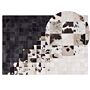 Rug White And Black Leather 140 X 200 Cm Modern Patchwork Handcrafted Rectangular Carpet