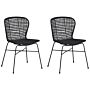 Set Of 2 Dining Chairs Black Rattan Wicker Metal Frame Rustic Indoor