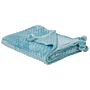 Blanket Light Blue Throw 200 X 220 With Pom Poms Popcorn Texture Soft Coverlet