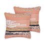 Set Of 2 Decorative Pillows Orange Cotton 45 X 45 Cm Striped Pattern Boho Design Throw Cushions