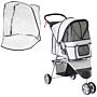 Pawhut Dog Stroller With Cover For Small Miniature Dogs, Folding Cat Pram Dog Pushchair With Cup Holder, Storage Basket, Reflective Strips, Grey