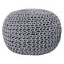 Pouf Ottoman Dark Grey Knitted Cotton Eps Beads Filling Round Small Footstool 50 X 35 Cm