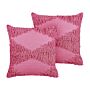 Set Of 2 Decorative Cushions Pink Cotton 45 X 45 Cm Geometric Pattern