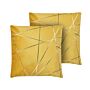 Set Of 2 Scatter Cushions Yellow Velvet 45 X 45 Cm Gold Geometric Pattern Decorative Throw Pillows Removable Covers Zipper Closure