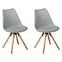 Set Of 2 Dining Chairs Grey Faux Leather Seat Sleek Wooden Legs