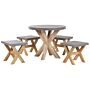 Outdoor Dining Set Grey Light Wood Fibre Cement For 4 People Round Table With Stools Modern Design Beliani