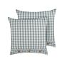 Set Of 2 Decorative Cushions Green And White Chequered Pattern 45 X 45 Cm Buttons Modern Décor Accessories