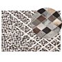 Area Rug Brown Beige 140 X 200 Cm Cowhide Leather Geometric Pattern