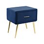 Bedside Table Navy Blue Velvet Upholstery Nightstand 1 Drawer Minimalist Design Bedroom Furniture