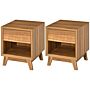 Homcom Modern Bedside Table Nightstand, Living Room End Table, Side Table With Drawer And Shelf, Set Of 2, Walnut Brown