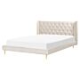 Slatted Bed Frame Beige Velvet Upholstery Eu King Size 5ft3 Tufted Headboard