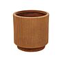 Flower Planter Golden Brown Fibre Clay Garden Plant Pot 24 X 24 X 24 Cm Drainage Hole Vertical Rib Finish Outdoor Patio Garden