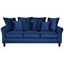 Sofa Blue Velvet Solid Wood 3 Seater Scatter Pillows