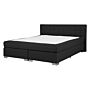 Eu Double Size Divan Bed Black Fabric Upholstered 4ft6 Frame With Tufted Headboard And Pocket Spring Mattress