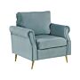 Armchair Mint Green Velvet Fabric Upholstery Gold Metal Legs Removable Seat And Back Cushions