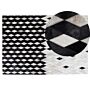 Rug Black And White Leather 140 X 200 Cm Modern Patchwork Handcrafted