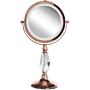 Makeup Mirror Rose Gold Iron Metal Frame Ø 13 Cm With Led Light 1x/5x Magnification Double Sided Cosmetic Desktop