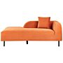 Chaise Lounge Orange Velvet 2 Seater Right Hand Throw Cushion